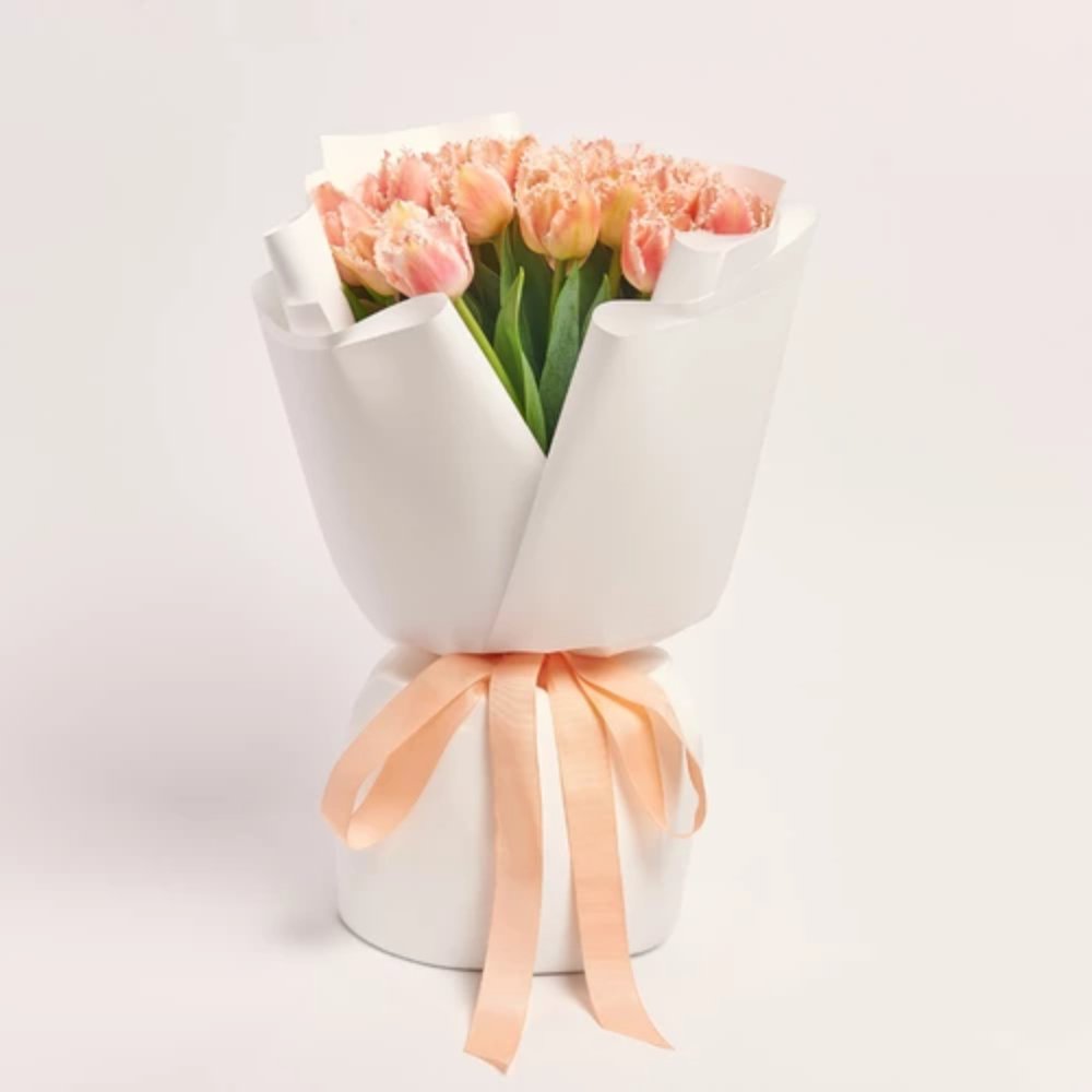 25 Pink and white double tulips Bouquet.