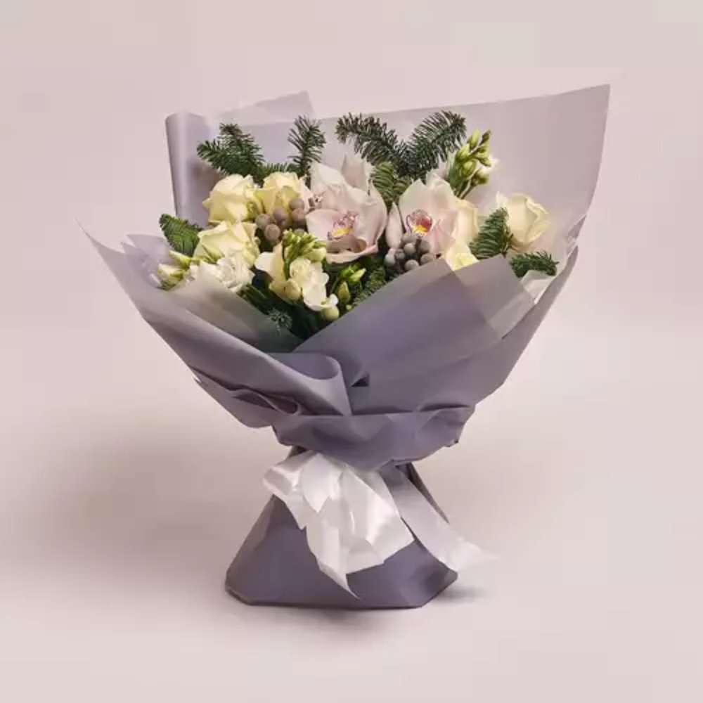 Ivory Orchid White Rose Bouquet