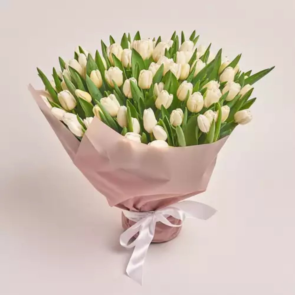 75 White Tulips Bouquet.