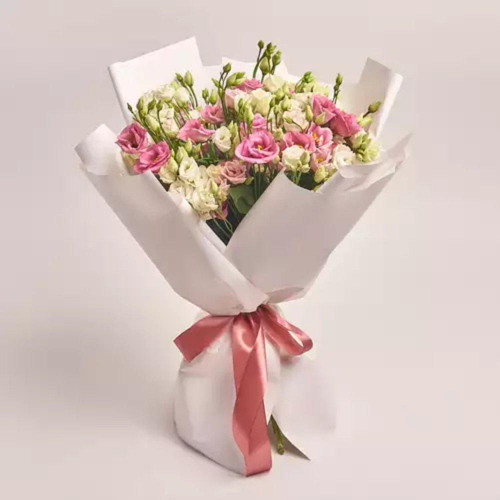 15 White and Pink Eustoma Mix Bouquet.